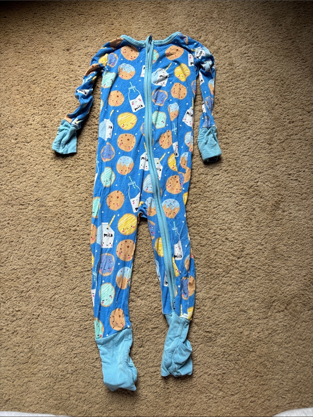 Little Sleepies Blue Footed One-Piece with Cookie & Milk Print